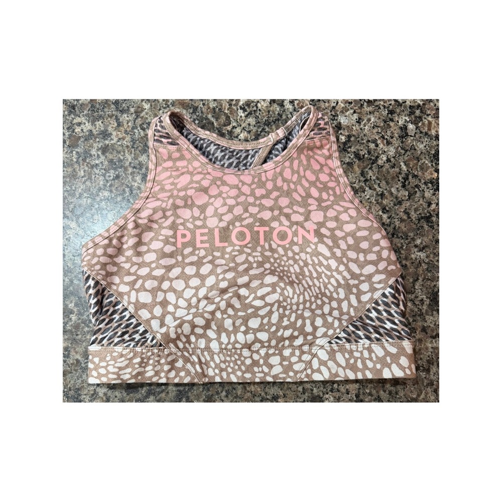 Peloton x WITH Womens Pink Brown Cheetah Print High Neck Sports Bra Size M
